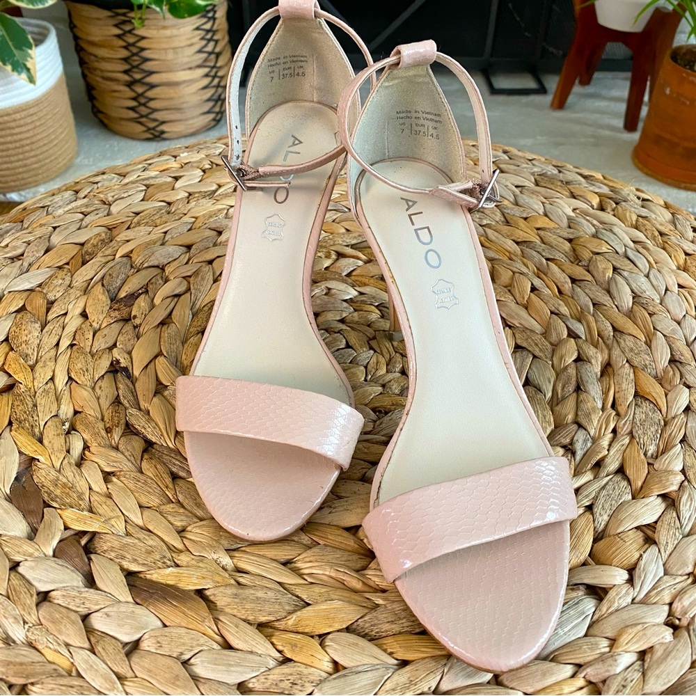 ALDO Nude Leather Strappy Heels